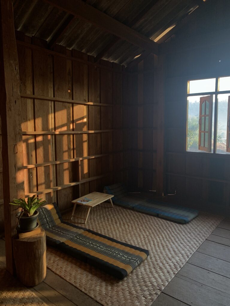 wooden room, wooden walls, wooden floor.